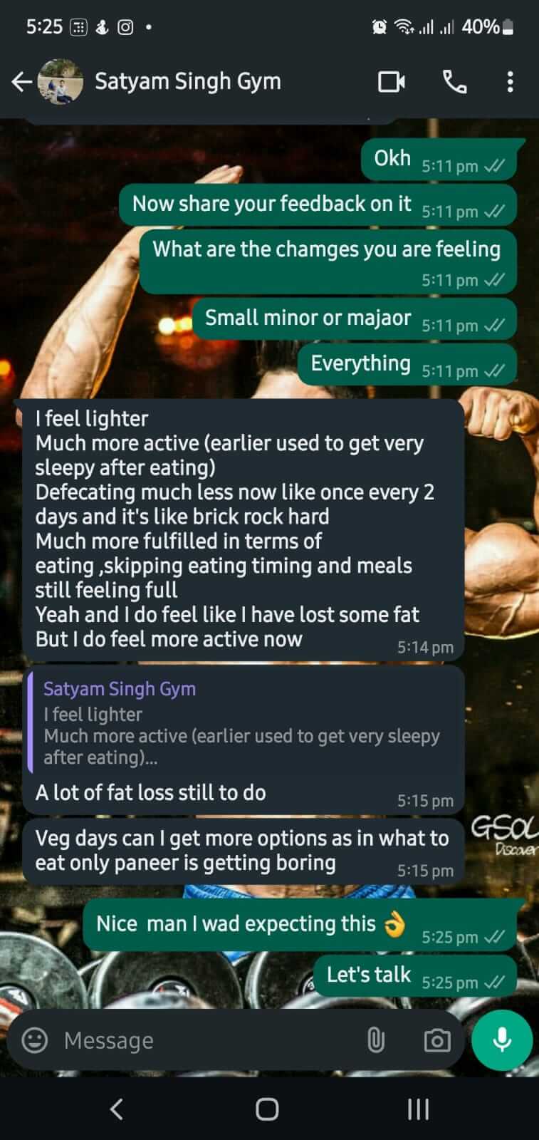WhatsApp feedback from Satyam Singh