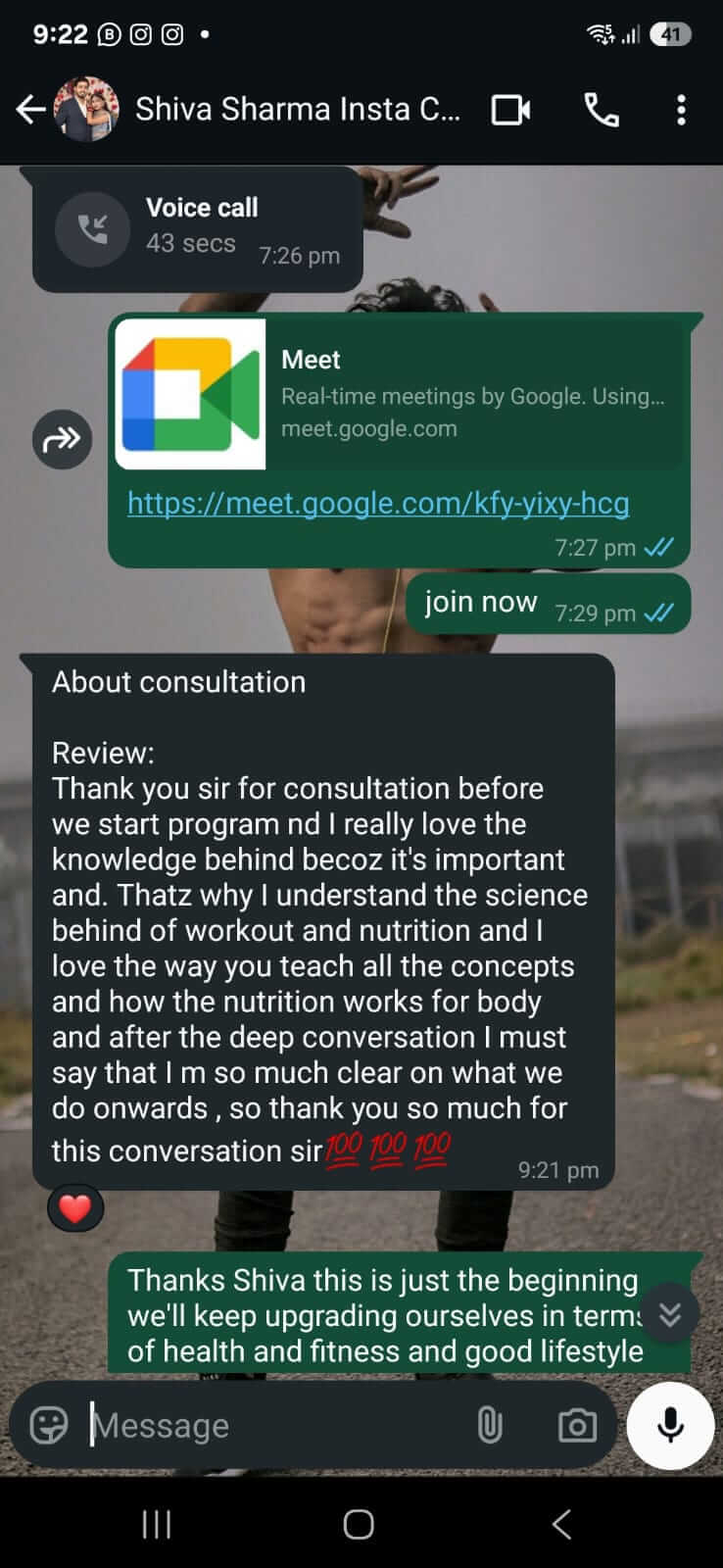 WhatsApp feedback from Shiva Sharma