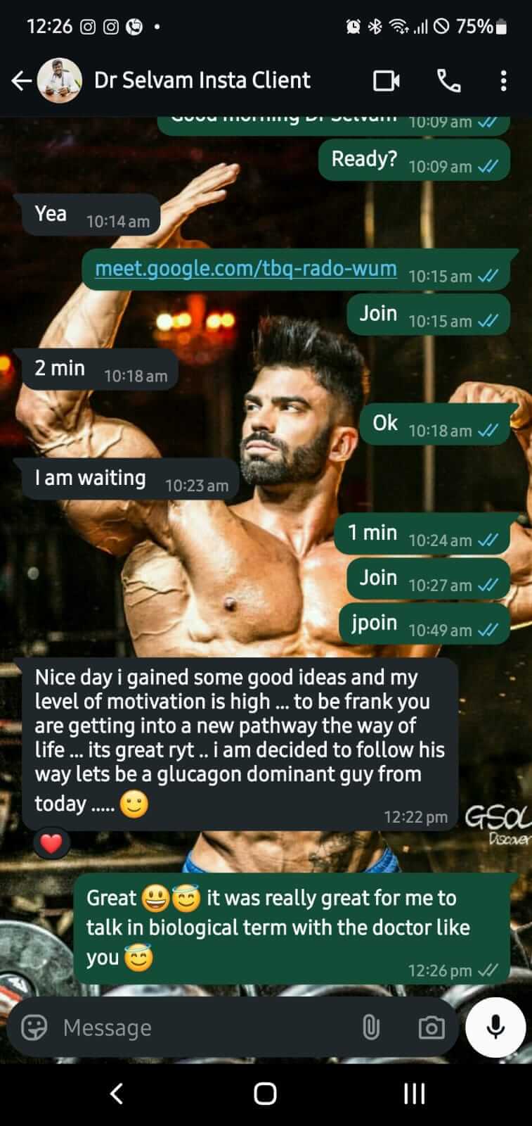 WhatsApp feedback from Dr Selvam