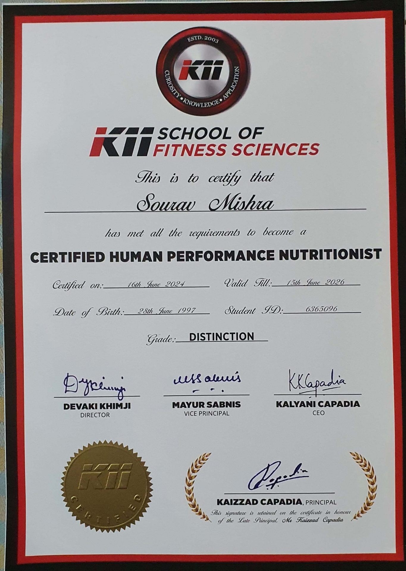 Certified Human Performance Nutritionist