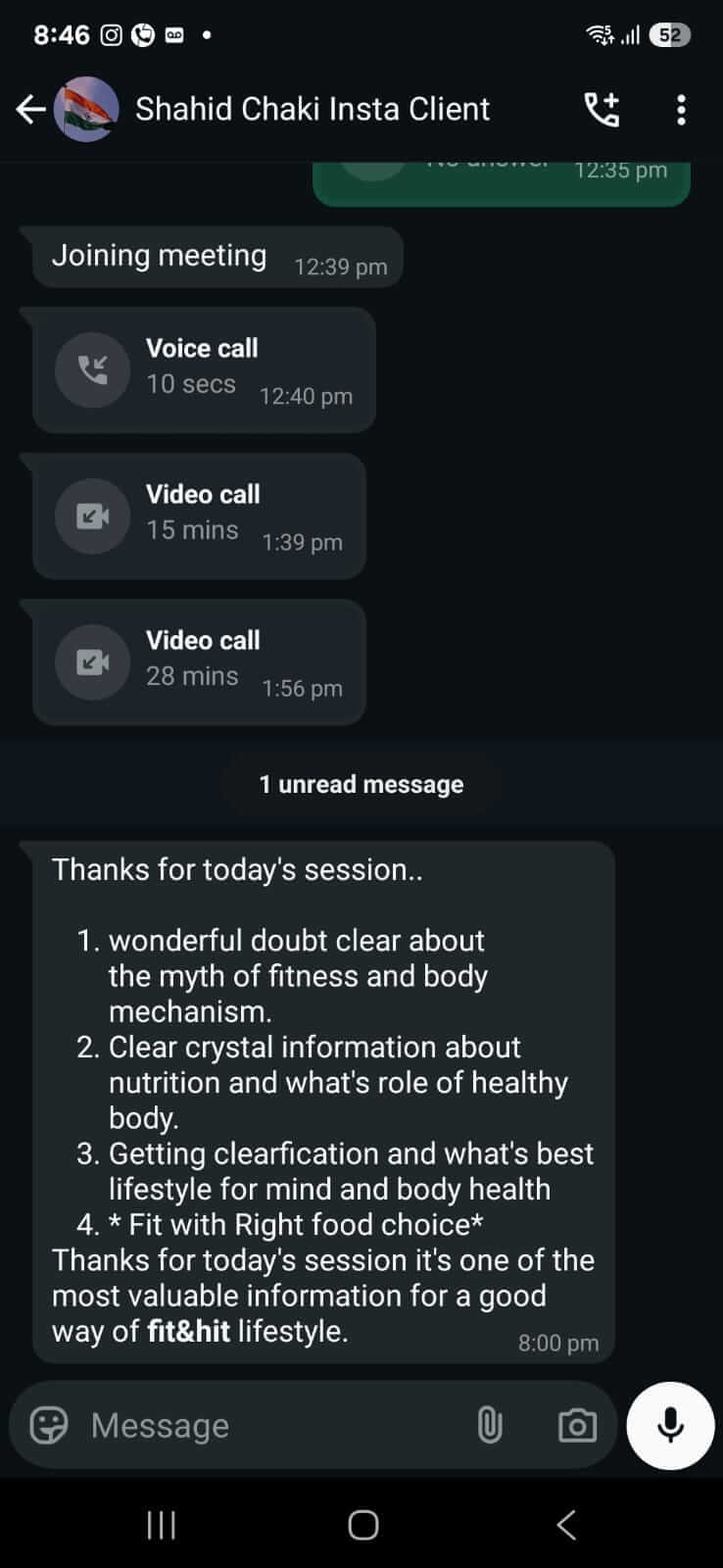 WhatsApp feedback from Shahid Chaki